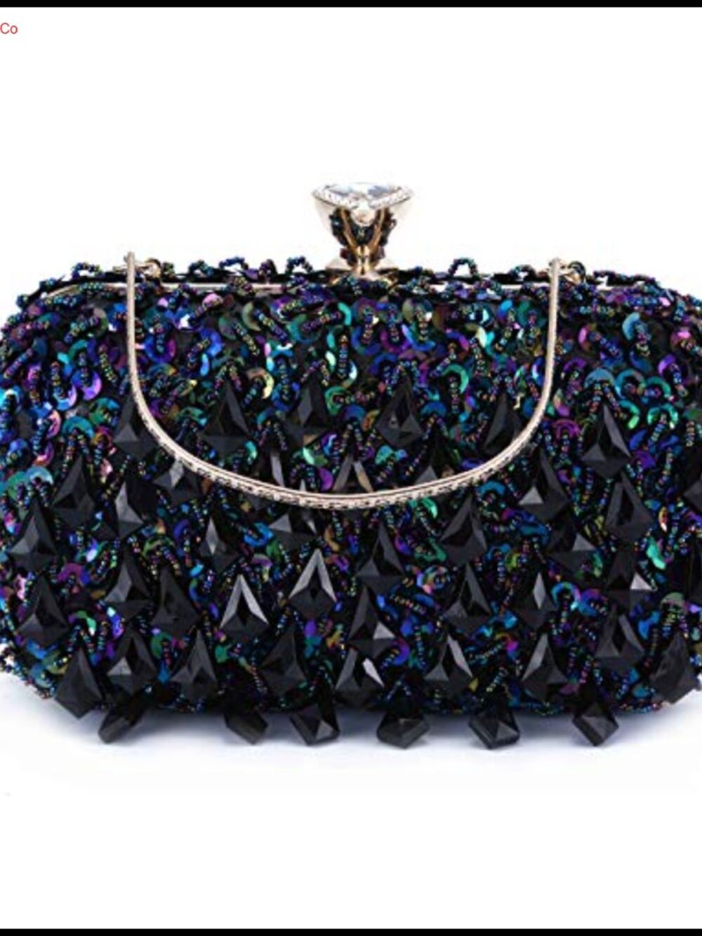 Rhinestone Sequin Beaded Evening Clutch with Chain Strap